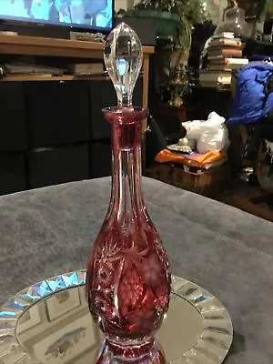 Buy Vintage Bohemian Czech Cranberry Overlay Cut Away To Clear 15 Ins Decanter • 120£