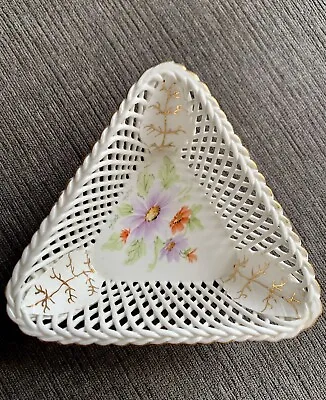 Buy Romanian Lace Reticulated Porcelain Bowl Cluj-Napoca Hand Painted Flowers Vtg • 21.80£