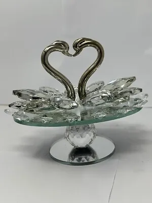 Buy Crystal Elegant Double Swan Figurine Clear Glass Animal Collectible Ornament • 21.59£