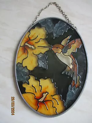 Buy Stained Glass Morning Glory Bird Oval Hanging Window Suncatcher • 0.99£