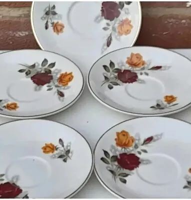 Buy Ironstone Ware By Myott, Set Of 5 Saucers, No Teacups, Red, Yellow Roses, VGC • 11.99£