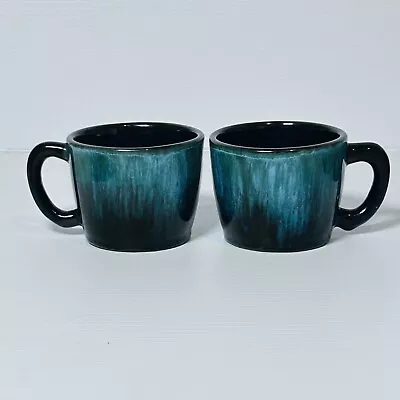 Buy Blue Mountain Pottery Drip Glaze Coffee Cups Mugs Green Teal Black Set Of 2 Pair • 28.44£