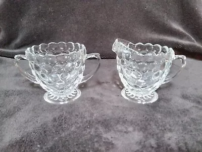 Buy Vintage Anchor Hocking Clear Bubble Glass Cream And Sugar Bowl • 6.06£