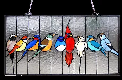 Buy Tiffany Style Stained Glass Window Panel Singing Birds   ~LAST ONE THIS PRICE~ • 141.25£