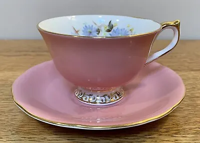 Buy Vintage Aynsley Pink Bone China Footed Cup & Saucer: Blue Flowers • Gold Trim • 34.85£