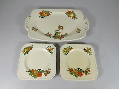 Buy Art Deco Staffordshire Pottery Plates 1930s Floral Cake Plate & Side Plates • 19.95£