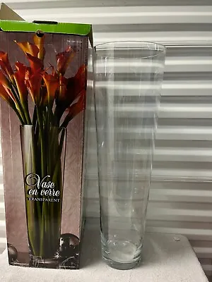 Buy Vintage Large Clear Crackle Glass Cylinder Vase 27.5  • 43.91£