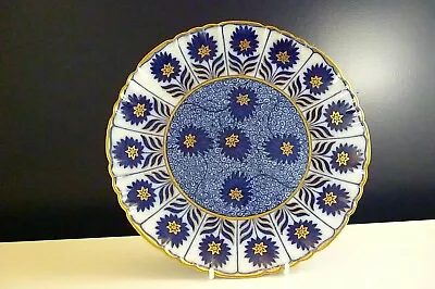 Buy Antique Blue, White & Gold Minton China Aster Floral Plate 19th Century 21½ Cm • 95£