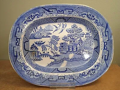 Buy Antique Victorian, Serving Platter Or Meat Plate, Willow Pattern 32 X 25.5cm  • 19.95£
