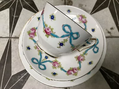 Buy Crown Staffordshire Ribbons And Roses Bow Tea Set Trio F4547 Cup Saucer Plate S3 • 110£