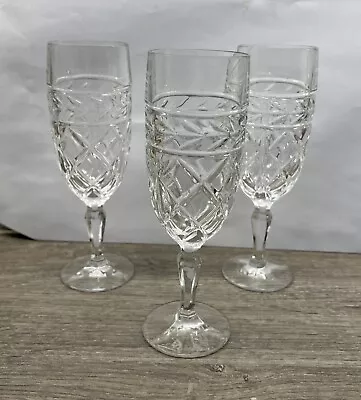 Buy 3 X Vintage Cut Glass/crystal Wine/Champagne Flute Glasses • 4£