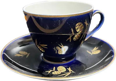 Buy Lomonosov Cup & Saucer Set Cobalt Blue & Gold Porcelain Made In USSR • 28.77£