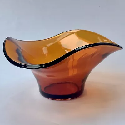 Buy Vintage Sowerby Amber Glass Tricorn Posy Bowl Vase Retro MCM 1950/60s • 15£