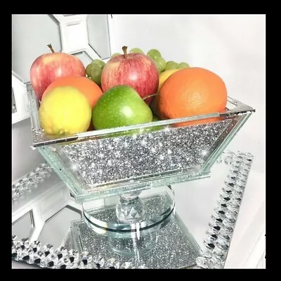 Buy 20CM Stunning Crushed Diamond Crystal Filled Fruit Bowl Silver Edge Kitchen Gift • 39.99£