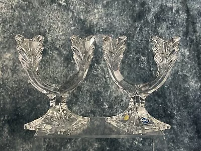 Buy Vintage Pair Bohemia 24% Lead Slovakian Crystal Glass Two Armed Candelabras • 45£