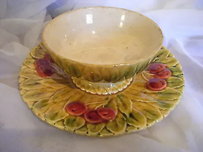 Buy Antique Sarreguemines French Majolica Bowl And Attached Plate C1865 • 52£