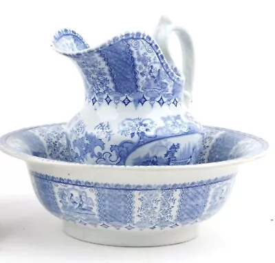 Buy  Antique Blue & White Floral Wash Jug & Bowl Set 34.5cm  • 50£