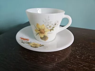 Buy JAJ Pyrex Milk Glass Tea Cup And Saucer Autumn Glory Retro Tableware Vintage  • 6£