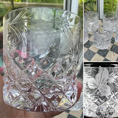 Buy 1 Whisky 3.5”x 3.5” Lead Crystal Engraved Grapevine Cut Glass Brierley Hill • 35£