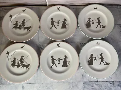 Buy Hermes Children Playing Silhouette 6 Salad Plates 3 Different Scenes Pink Green • 383.61£