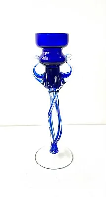 Buy Lovely Cello Candle Holder Twisted Stem Cobalt Blue & Clear Excellent Condition • 15.95£