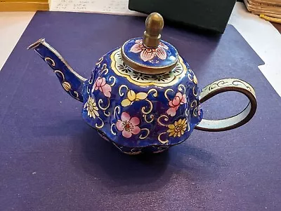 Buy Vintage Cloisonne Enamel Miniature Teapot With Floral Design & Silk Box • 27.37£