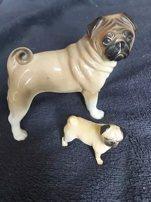 Buy 2 Vintage Beswick Hand Painted Standing Pug Dogs With Gloss Finish • 24.99£