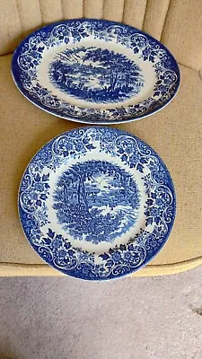 Buy Vintage Ironstone Broadhurst English Scene Blue & White Dinner Plate & Platter • 16£
