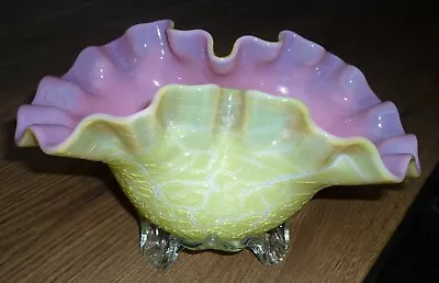 Buy Antique Czech Bohemian Kralik Bowl Crackle Outer With Pink Vaseline Opalescent • 59.99£
