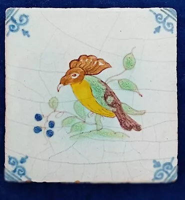 Buy Delightful Antique Dutch Delft Small 4  Tile Possibly 17th Century, Comical Bird • 25£