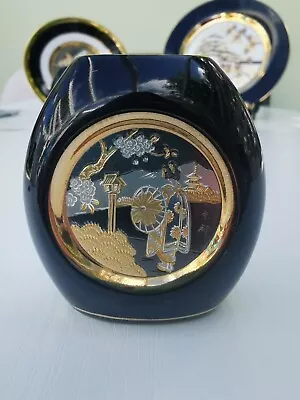 Buy Art Of Chokin - Geisha In Garden Vase - 67mm (2 5/8 ) - 24ct Gold On Black • 6£