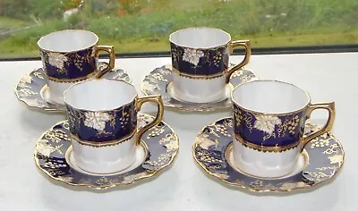 Buy Royal Crown Derby English Bone China Vine Cobalt 4 X Coffee Cups And Saucers • 55£
