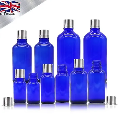 Buy Cobalt BLUE GLASS Bottle With Silver Aluminium Cap Wholesale Bulk Glass Bottle • 148.95£