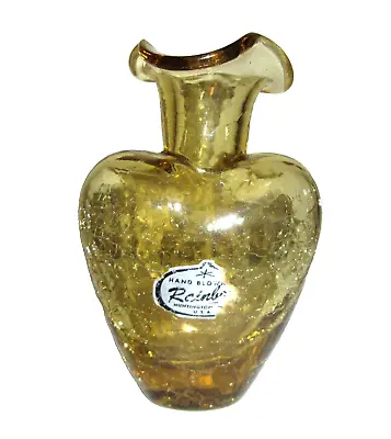 Buy Vtg MCM Crackle Glass Vase Heart Shape Ruffle Yellow Amber 5  Tall Rainbow Label • 11.50£