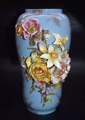 Buy Very Rare Antique 19thC Royal Doulton Floral Encrusted Gilded Vase Dated 1879. • 15£
