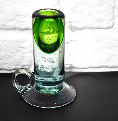 Buy Vintage Thick Clear And Green Glass Chamberstick. Beautiful Weighty Quality • 21.99£