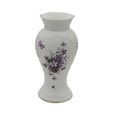 Buy Aynsley Fine Bone China 27cm  Vase English Violets Design In Original Box • 24.99£