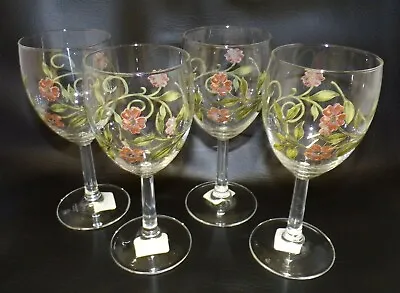 Buy Vintage NWT Royal Doulton Cinnebar Flower Painted Wine Glasses Goblets Set Of 4 • 78.52£