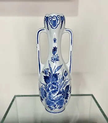 Buy Vintage Royal Delft Blue Porcelain Twin Handle Vase - 19cm Hand Painted • 84£