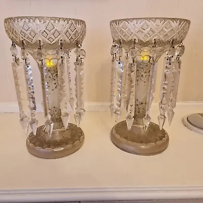 Buy Antique Victorian Glass Lustres Candle Holders 31cm • 350£