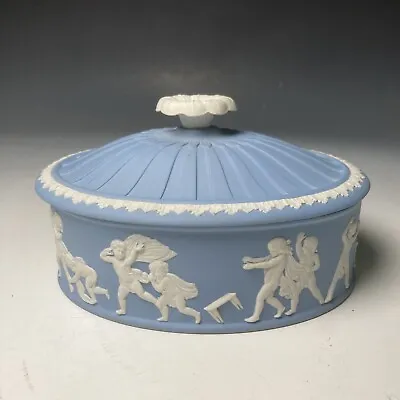 Buy Wedgwood Blue Jasperware Blind Mans Bluff Lidded Pot In Excellent Condition • 49.95£