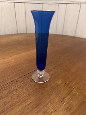 Buy Vintage Tutone Blue & Clear Glass 8  Bud Vase With Etchings • 14.21£