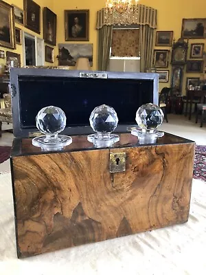 Buy Antique C19th Burr Walnut Decanter Box 3 Cut Glass Decanters • 205£