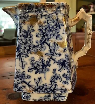 Buy Antique Flow Blue Mercer China Paisley Floral Porcelain Water Pitcher 8 1/4” • 104.20£