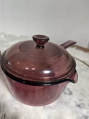 Buy Vintage Pyrex Corning Ware Cranberry Cookware 1 Liter Glass Saucepan Pot W/ Lid • 27.50£