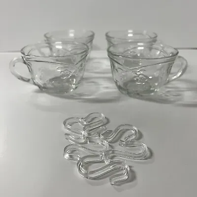 Buy Vtg Anchor Hocking Punch Bowl Cups Lot Of 4 Savannah Clear Flowers  Lot #2 • 17.37£