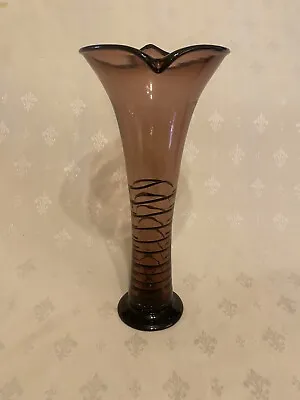 Buy Beautiful Large  Hand Blown Art Glass Jack In A Pulpit Vase Amethyst & Black • 59.99£