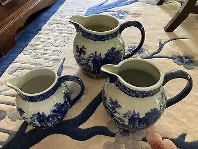 Buy 3pcs Set Of Vintage Victoria Ware Blue And White, Ironstone Jugs / Pitchers • 35£