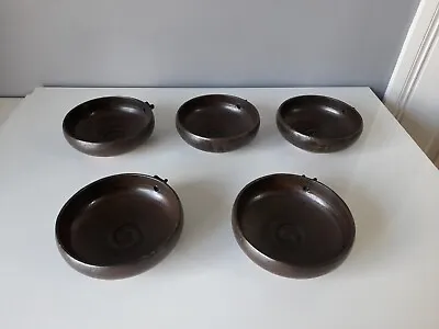 Buy 5 X Brown Stoneware Oriental Style Bowls With Label - 13.5 Cm Diameter • 7£