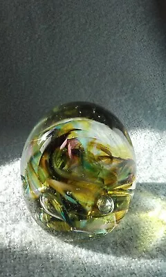 Buy Vintage Glass Green/blue Swirl Isle Of Wight Paperweight • 17£